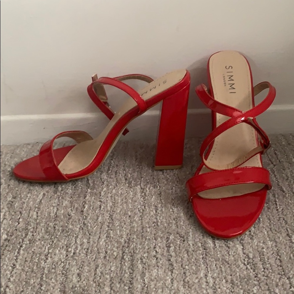 Simmi red shoes with chunky heels.